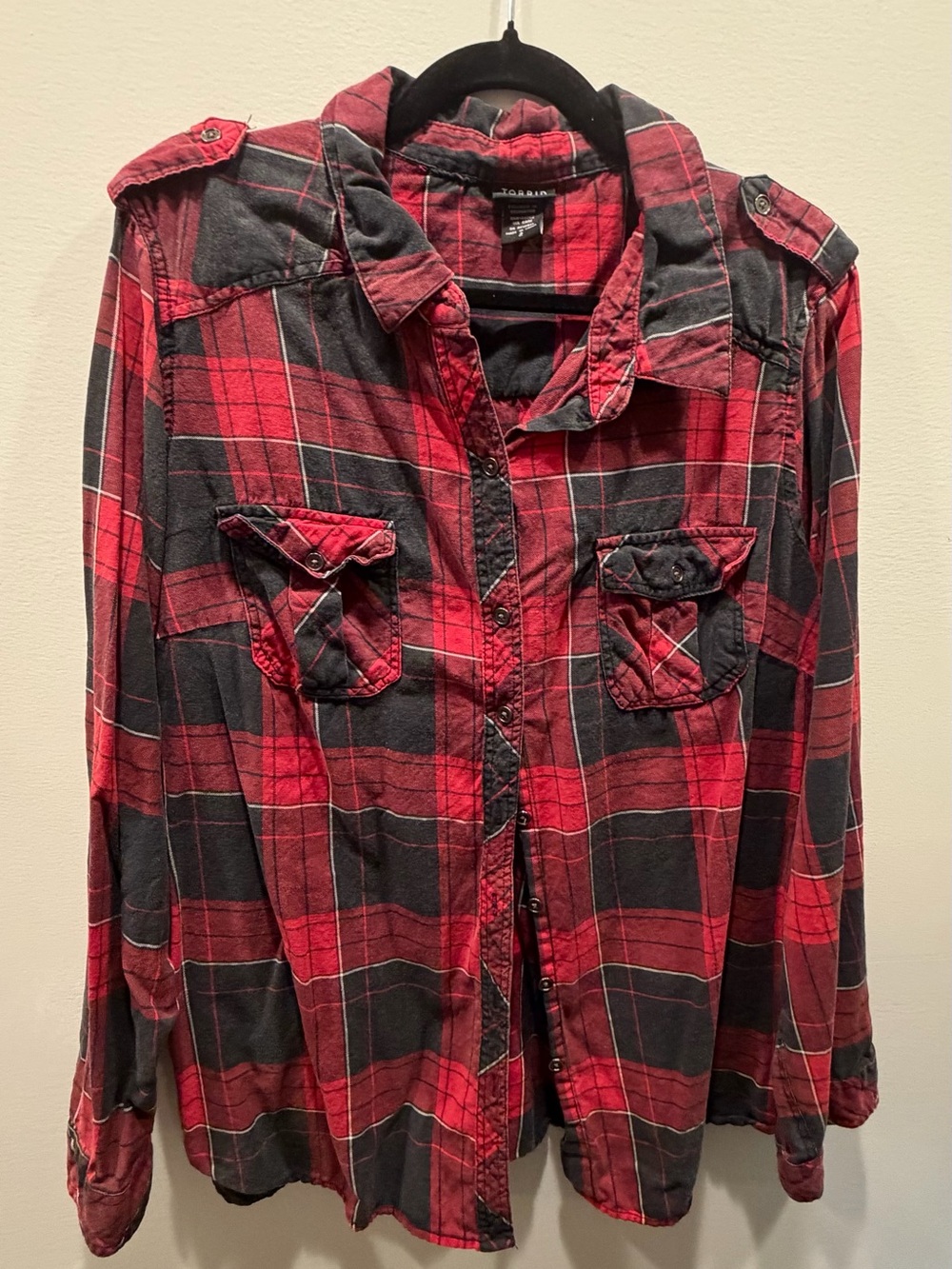 Torrid Red and Black Plaid Cotton Camp Shirt - Picture 4 of 9